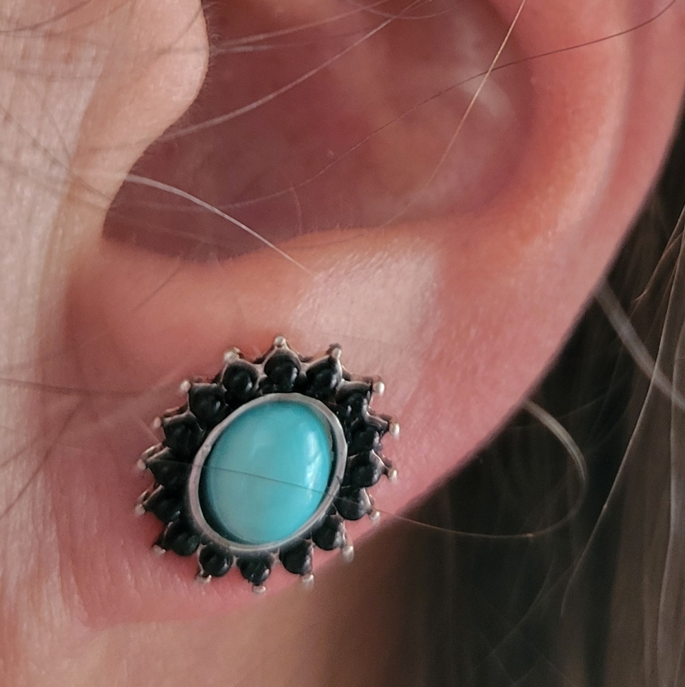 Blue and Black Gemstone Stud Earrings